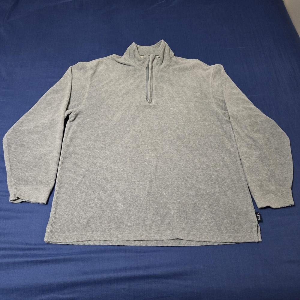 IZOD Jeans Sweater Mens Medium Gray Cotton Blend 1/4 Zip Mock Neck Pullover Knit